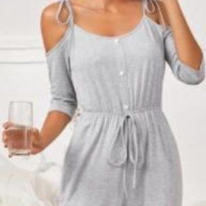 Ladies Tie Shoulder Single Breasted Sleep Jumpsuit M